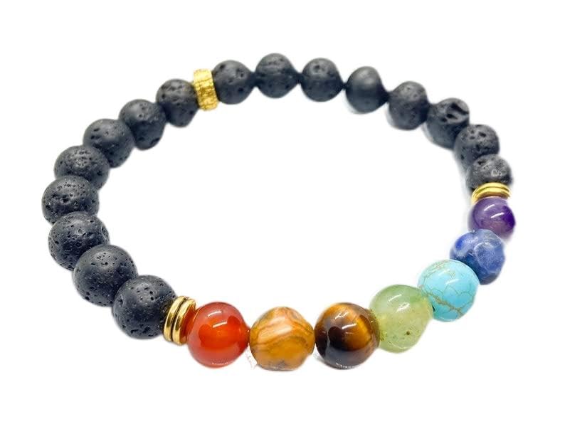 Bracelet 7 chakras de 8mm extensible pour stimuler la chance et la prospérité