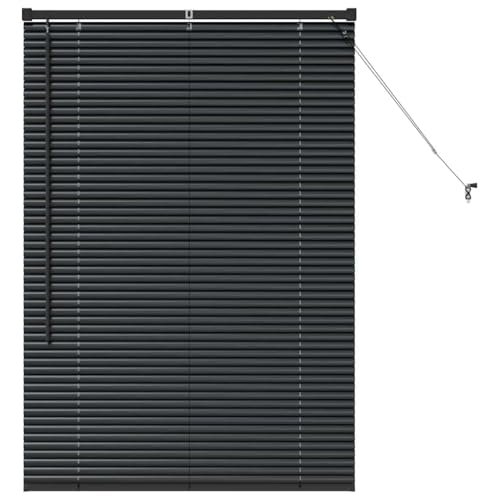vidaXL Persiana para Ventana con Cortinas Manual Negro Aluminio, Persianas venecianas rectangulares Modernas, Resistentes, para Cocina, Ajustables, con Control de luz y Acabado Mate