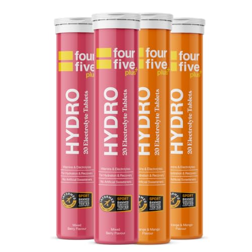 fourfive Hydration Tablets (Discovery Pack) Low Calorie Vitamin Electrolytes, Vegan, Magnesium & Calcium, Sports Hydration - 4x20 Effervescent Tablets