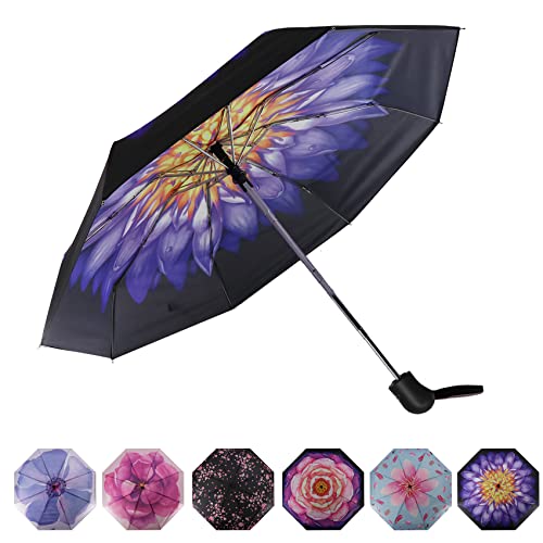 Siepasa Automatic Travel Compact Umbrella-Small Folding Compact Travel Umbrellas For Rain, Lightweight Small Portable Umbrella, Small Sun & Rain Windproof Umbrella, Gifts For Girls Women Tennagers.(Water Lilies) #TOP6