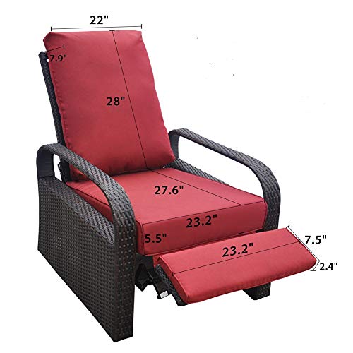 Outdoor Recliner, Outdoor Resin Wicker Patio Recliner Chair With Cushions, Patio Furniture Auto Adjustable Rattan Sofa, Uv/Fade/Water/Sweat/Rust Protected, Easy To Assemble (Red) #TOP3