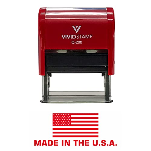 Made in The USA (Flag) Self Inking Rubber Stamp (Red Ink) - Medium