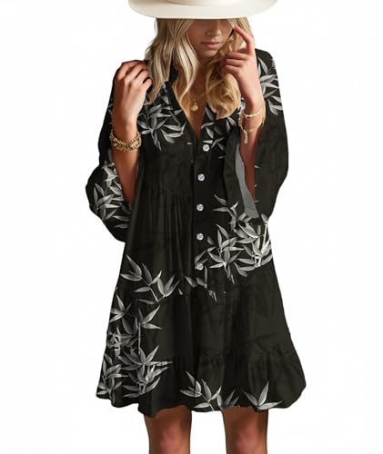 Image of Summer Dresses for Women 2026 Flowy Ruffle 3 /4 Sleeve V Neck Tiered Casual Babydoll Boho Beach Mini Dress