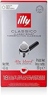 illy Medium Classico ESE Espresso Coffee Paper Pods, Compostable Coffee Pods, 1 Pack of 18 Paper Pods