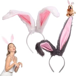 Hasenohren Haarreif, Hasenkostüm Erwachsene, Bunny Ears Headband Set, Kostümzubehör für Themenpartys, Halloween, Ostern, Weihnachten, Bühnenauftritte, Fotoshootings