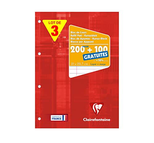 Bloques de curso Clairefontaine A4 con 300 paginas blancas perforadas