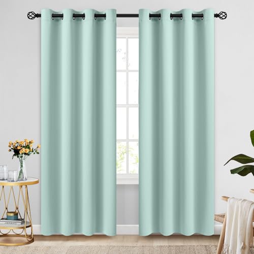 Image of COSVIYA Grommet Room Darkening Aqua Curtains 90 inch Long for Bedroom | Light Blocking Insulated Thermal Curtains for Living Room, Blackout Thick Polyester Window Drapes,52x90 inches, 2 Panels