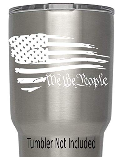 USA Flag Torn Tattered White We The People Decals for Yeti Cups (we Don't Sell tumblers) Family Life Stickers for All Brands of Tumblers, Mugs Cups Decals 3.8' H X 2.8' W (White)