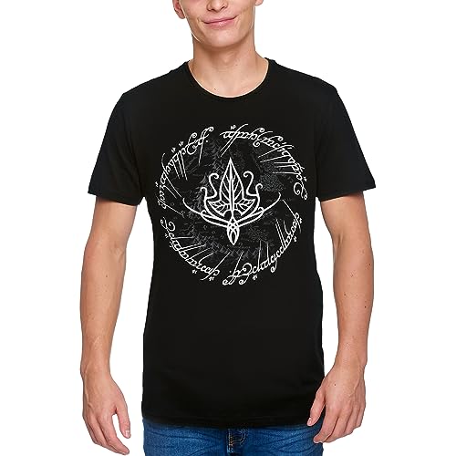 Elbenwald El Señor de los Anillos Camiseta con Motivo de Hoja élfica para Hombre Señoras Unisex Algodón Negro - XL