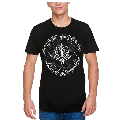 Elbenwald El Señor de los Anillos Camiseta con Motivo de Hoja élfica para Hombre Señoras Unisex Algodón Negro - XL
