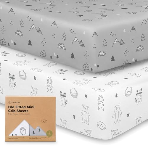 Image of Pack and Play Sheets Fitted - 2-Pack Mini Crib Sheets for Pack N Play Mattress 38x26, Soft & Cozy, Neutral Toddler Playard Bedding, Snug Fitted Mini Baby Crib Mattress Cover Boy, Girl (Woodland)