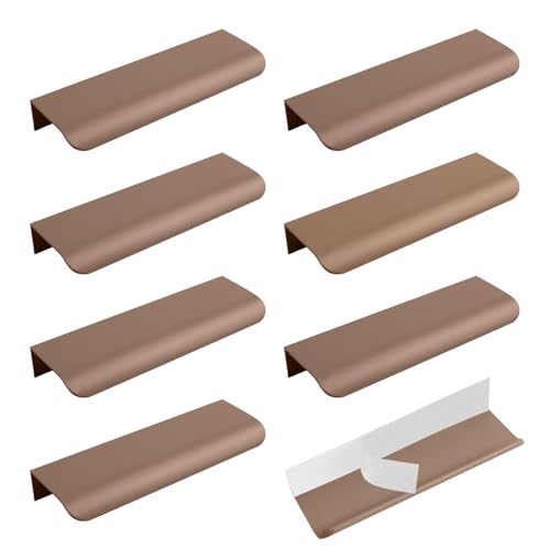 MOROBOR Lot de 8 poignées à embout en aluminium pour tiroirs, poignées plates cachées autocollantes instantanées invisibles pour meubles, armoire/brun,...