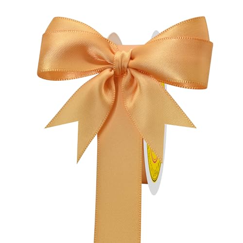 Image of Double Face Light Orange Satin Ribbon 7 /8 inch X 25 Yards Polyester Light Orange Ribbon for Gift Wrapping Very Suitable for Weddings Party Invitation Decorations and More
