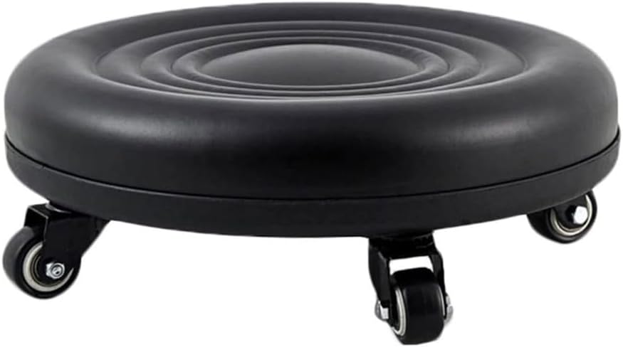 Low Roller Stool with 360° Swivel Wheels, Low-Height Short Rolling Stool Seat, PU Leather Small Mechanic Chair, Rolling Stools for Pedicure, Garage, Shop, Library Black