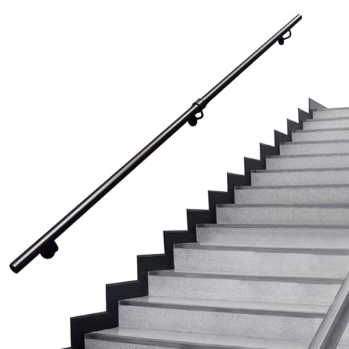 Pasamanos industrial negro, barandilla de escalera de 1 a 20 pies Pasamanos de soporte de pared, kit de barandilla de metal galvanizado resistente para escalones interiores y exteriores(100cm)