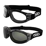Global Vision Eliminator Deluxe Red Baron Style Padded Riding ATV Dirt Bike Anti-Fog Motorcycle Goggles Black Frames