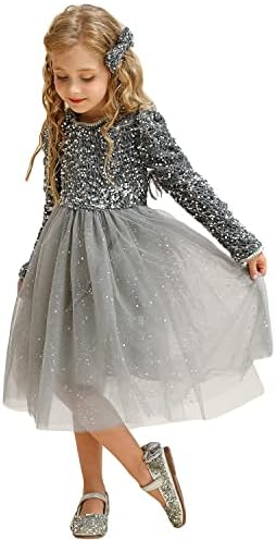 TTYAOVO Girls Sequins Long Sleeve Princess Party Dress Size 130 (5-6 Years) 1908 Grey-a