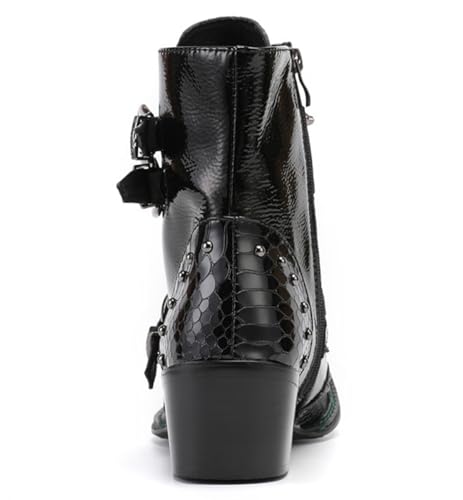 Santimon Mens Boots Casual Black Western Leather Fashion Square Toe Metal Tip Dress Ankle Boot4