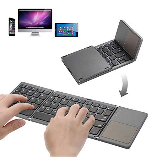 Pocket Size Foldable Bluetooth Keyboard Portable USB Rechargeable Bluetooth Keyboard with Touchpad Mini Keyboard for Windows Android iOS Windows Tablet Smartphone Laptops (Dark Grey)