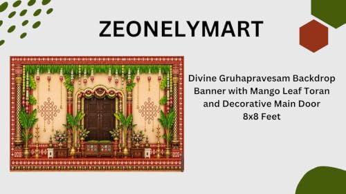 Image of varalakshmi Backdrop Cloth for Decoration Pooja | Decoration Backdrop Vintage Door | Divine Gruhapravesam Backdrop Mango Leaf Toran and Decorative Main Door 8x8 Feet