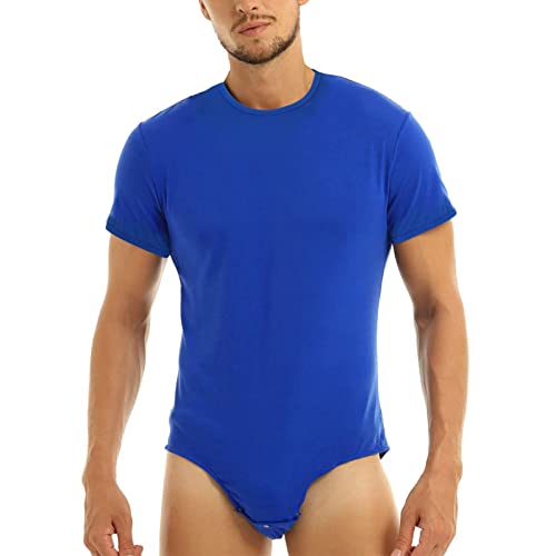 ZUYPSK Men's Undershirts Press Button Crotch Pajamas Round Neck T-shirt Bodysuit Romper