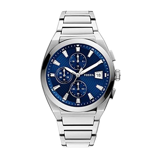 Fossil Men's Everett Stainless Steel Dress Quartz Chronograph Watch, Silver/Blue,