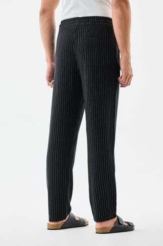 Image of SNITCH Men Casual Trousers | Relaxed Fit Pinstripe Design | Breathable Viscose Blend & Lightweight Fabric for Summer & Everyday Wear