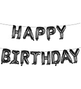 Black Happy Birthday Balloons Banner 16 Inch Mylar Foil Letters, Inflatable Party Decor and Birth...