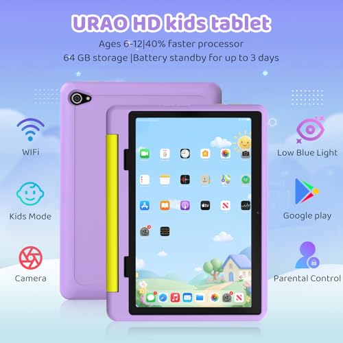 Urao Kids Tablet, Android 16 Tablet for Kids 10 inch with Case, 24GB RAM 64GB ROM 1TB TF Card Expandable for Toddler Children, Parental Control, Dual Camera, WiFi,Gift - Image 2