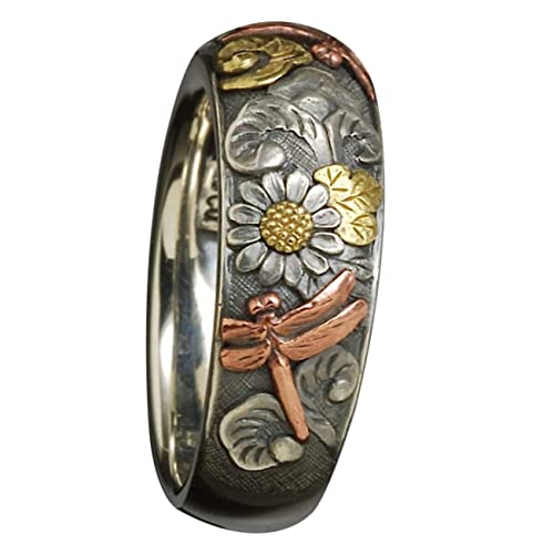 WHZHDMA Dragonfly Engagement Rings Female Vintage Flower Personalized Jewelry Finger Decor Decoration Women Ring Alloy