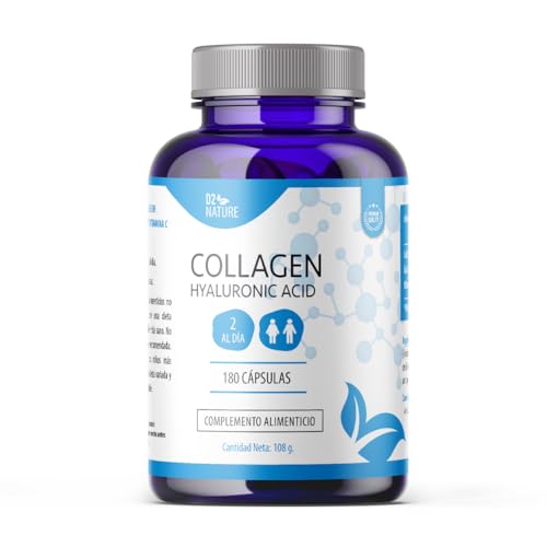 Cólageno + Ácido Hialurónico Enriquecido - Vitamina C - Hidratación Piel Cabello Uñas - Articulaciones Huesos - Antioxidante - 180 Cápsulas - 400mg Colágeno - 200mg Ácido Hialurónico | D2 Nature