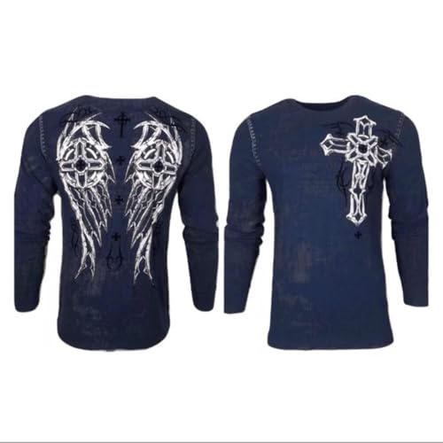 Xtreme Couture by Affliction Men Thermal T-Shirt Darker Side Biker MMA Gym $58 (2XL) Navy2
