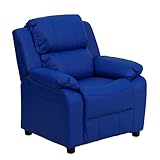 Flash Furniture Charlie Vinyl Kids Recliner with Flip-Up Storage Arms and Safety Recline, Contemporary Reclining Chair for Kids, Supports up to 90 lbs., Blue