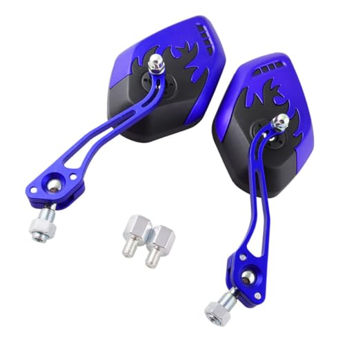 Diseño de llama en espejos azul eléctrico para motocicleta retrovisores ajustables 2 piezas