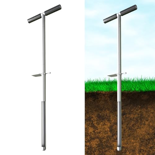 Timisea 91 cm Bodenprobe, Bodenprobenröhrchen aus Edelstahl, Bodenkernprobenbeutel, Bodensondentester, Bodentestkits mit T-Griff, Bodensonde mit Fußpedal für Pflanzenbagger, Garten, Rasen, Bauernhof