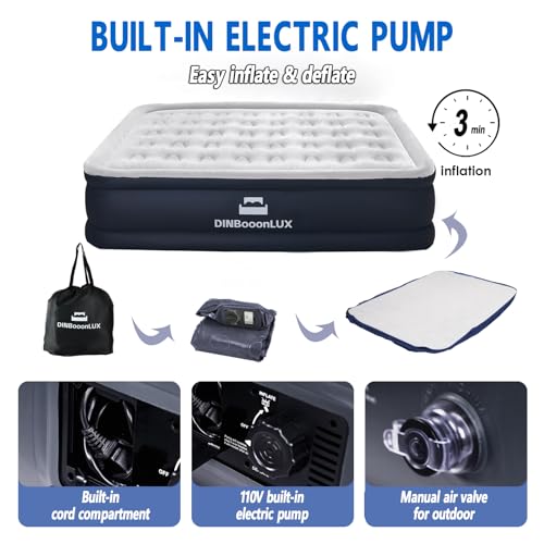 Dinbooonlux 18" KING 18 Inch King Size Air Mattress With Bulit In Pump Inflatable Airbed Luxury Double High Self Inflation Deflation thumb #3
