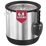FiveHome 7QT/6.8LDouble-Wall Insulated Ice Bucket with Scoop & Lid, Large Capacity Stainless Steel Beverage Bucket for Party Cocktail Bar, Champagnes (Black)