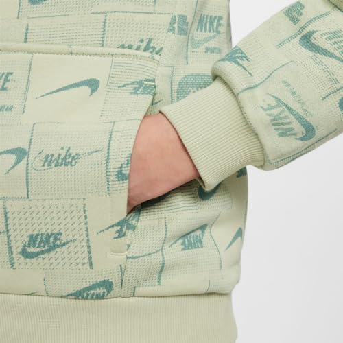 Nike Sportswear Club Fleece Big Kid's Printed Pullover Hoodie (US, Alpha, X-Small, Regular, Olive Aura/White)4
