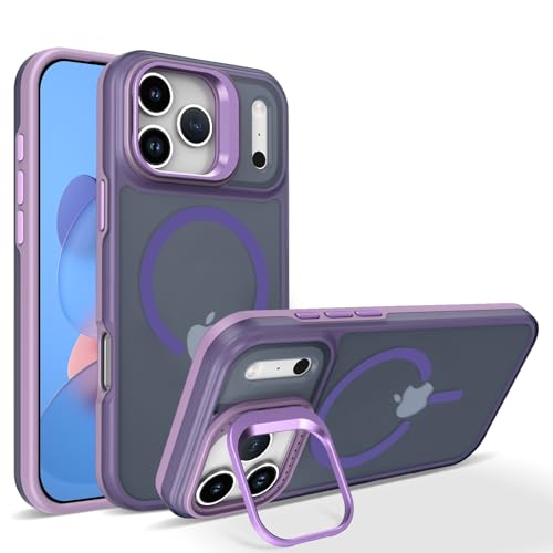 Coque iPhone 17 Air violette rigide silicone mat avec support magnétique