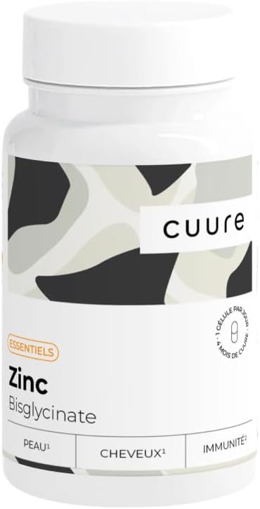 Zinc Bisglycinate [15mg] – Cuure – 120 days – High Absorption and 100% Pure – Immunity, Hair & Skin (Acne) – Made in France
