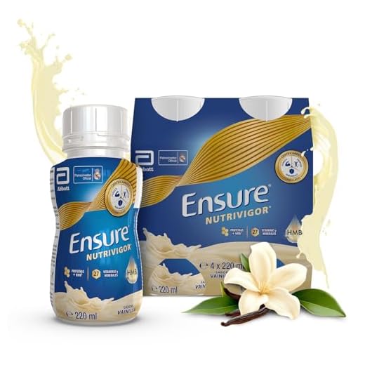 Ensure Nutrivigor - Complemento Alimenticio para Adultos, con HMB, Proteínas, Vitaminas y Minerales, como el Calcio - Sabor Vainilla - Pack de 4 Botellas x 220 ml
