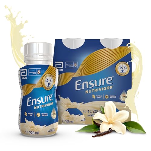 Ensure Nutrivigor - Complemento Alimenticio para Adultos, con HMB, Proteínas, Vitaminas y Minerales, como el Calcio - Sabor Vainilla - Pack de 4 Botellas x 220 ml