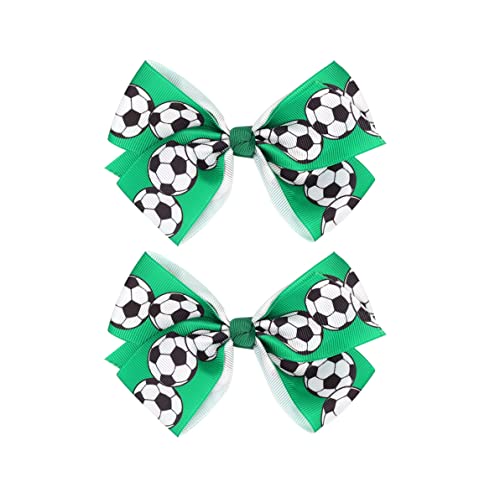 Soccer Ribbon Bow Hair Clips soccer bows Hair Accessories for girls.(FJ27) (Green)