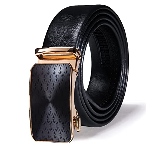 Image of Dubulle Designer Men's Belts, Ratchet Leather Sliding Buckle Dress Belt | 1 3 /8 inch(3.5cm) Genuine Leather Adjustable Strap, Automatic Ratcheting Buckles, Gift‑Boxed, Trim to Fit, for Business Casual