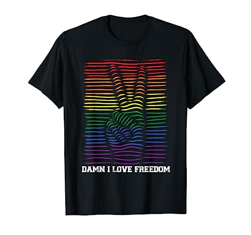 Divertido signo de paz con la mano LGBTQ de DILF Damn I Love Freedom Camiseta