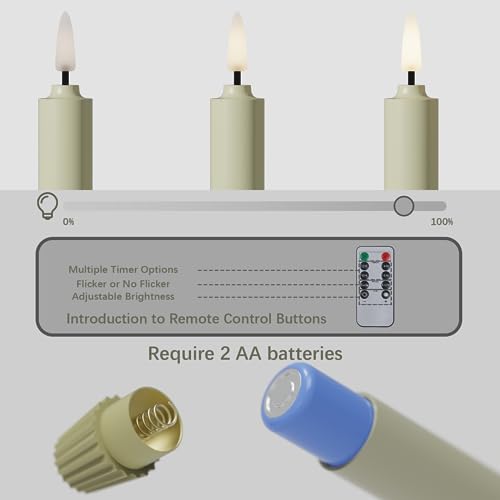 Image of PrettyCare Set of 6 Flameless Battery Powered Ivory Taper Window Candles with Remote & Timer, Removable Holders, Suction Cups - Christmas Decorations