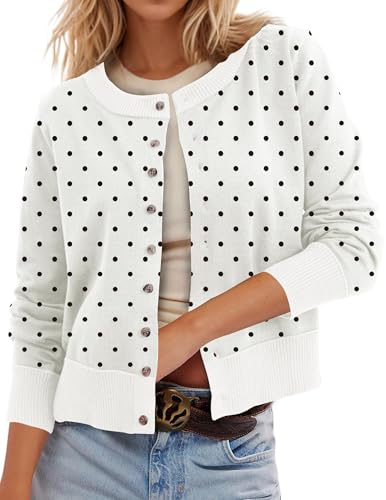 Ziesexy Polka Dot Cardigan Open Front Button Up Sweaters for Women Long Sleeve Graphic Print Top Cropped Cardigan Jackets