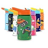 BOZ Trinkflasche mit Strohhalm Kinder, Doppelwandig Vakuumisolierte Edelstahl Kindertrinkflaschen...