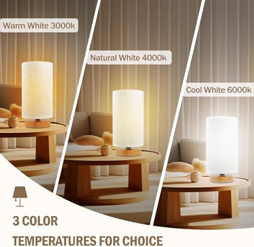 Image of 3-Color Adjustable Bedside Table Lamp for Bedroom Set of 2,Minimalist Wood Base&Round Fabric Shade,Cozy Lighting Nightstand Boho Lamp,Reading Desk Night Stand Light for Room,Office,kitchen,Nursery