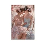 レズビアンをテーマにした壁飾り、桜の抱擁、ロマンチックなコテージ風壁装飾、ロココ調パステルスタイルのキャンバス絵画、ロマンチックなポスター、寝室やリビングルームに最適 (2)12x18inch(30x45cm)